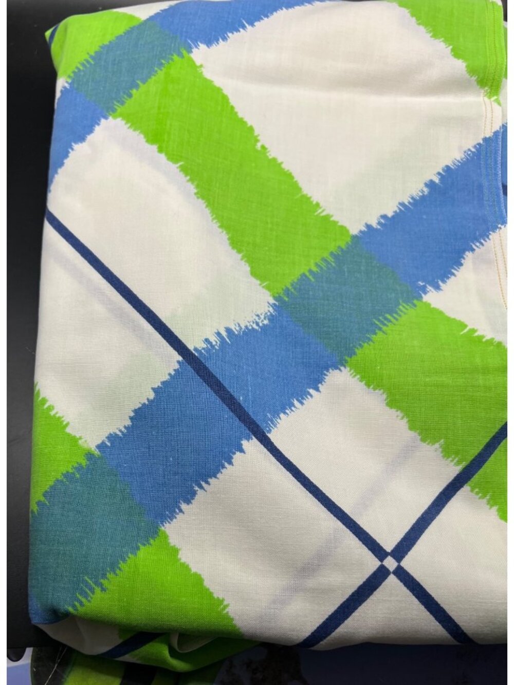 Vintage Pequot No-Iron Muslin Sheet 81x104 Green & Blue Argyle Pattern USA